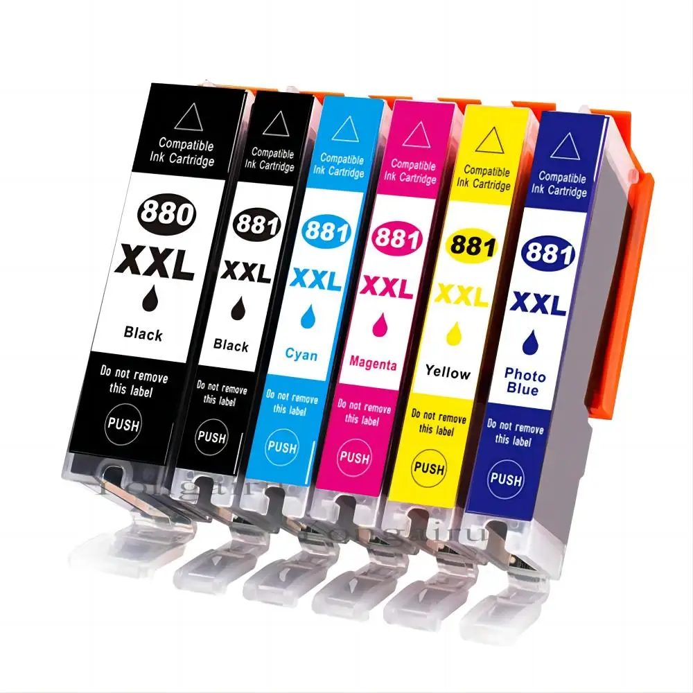 Compatible Ink for Canon C-880XXL C-881XXL Work for Canon Pixma TS708 TS6180 TS6280 TR8580 TS8180 Printer (2BK+1C+1Y+1M+1PB)