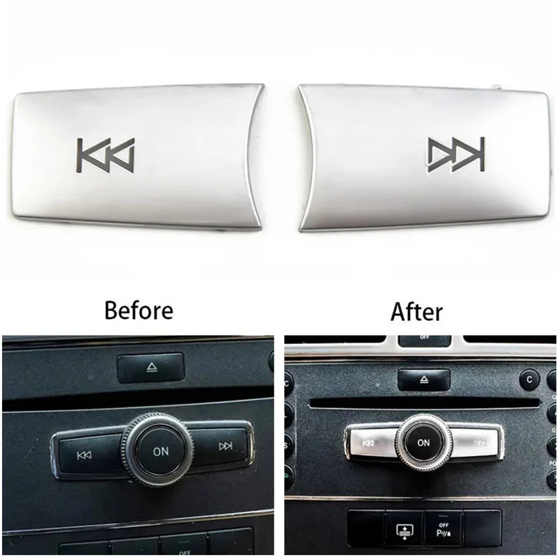 2Pcs Multimedia Fast Forward/rewind Button Sticker Volume Suitable For Mercedes Benz C-Class GLK X204/W204 Interior Accessories.