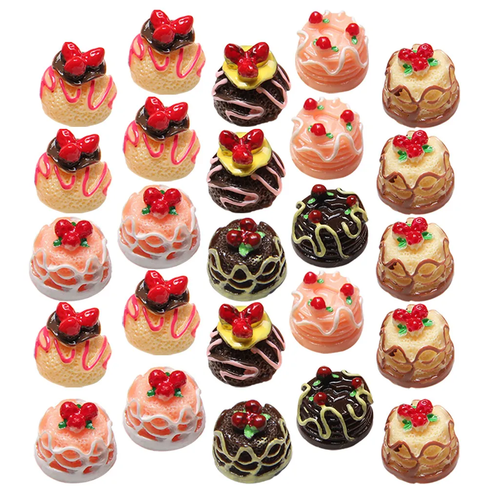 50Pcs Resin Mini Cake Models Realistic Artificial Small Cakes for Bakery Decor Shop Window Display DIY Craft Props Dessert