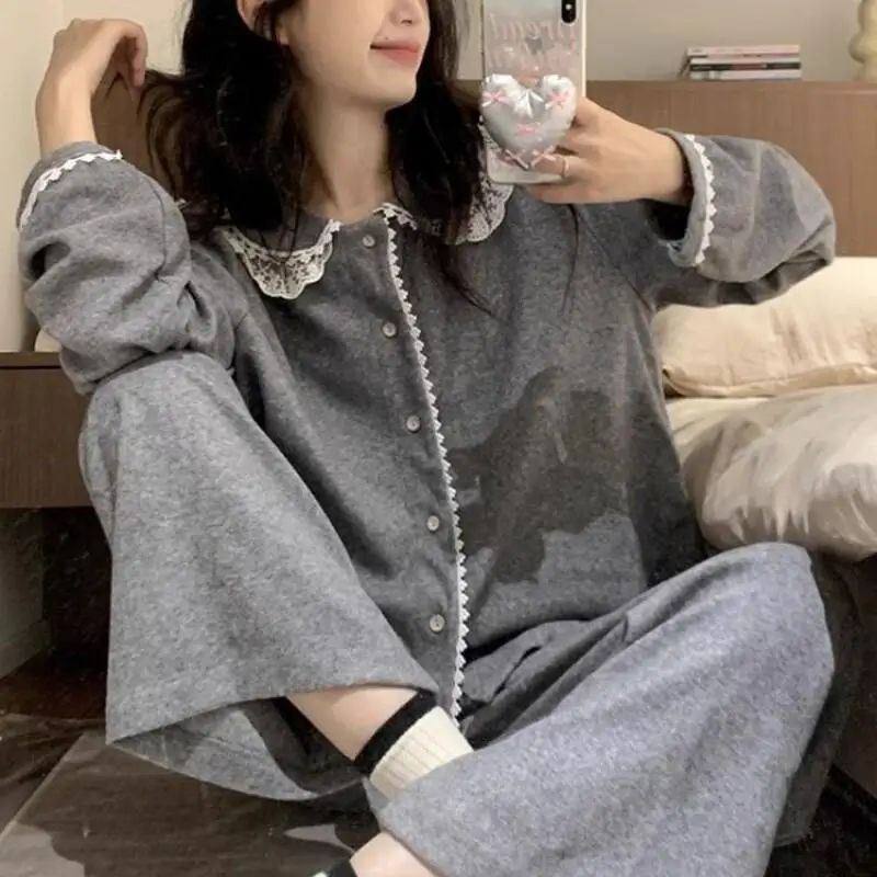 

Модная домашняя одежда, простой комплект с длинными рукавами для домашней одежды, который можно носить на улице, сексуальная женская пижама из двух предметов, новые в одинаковых комплектах