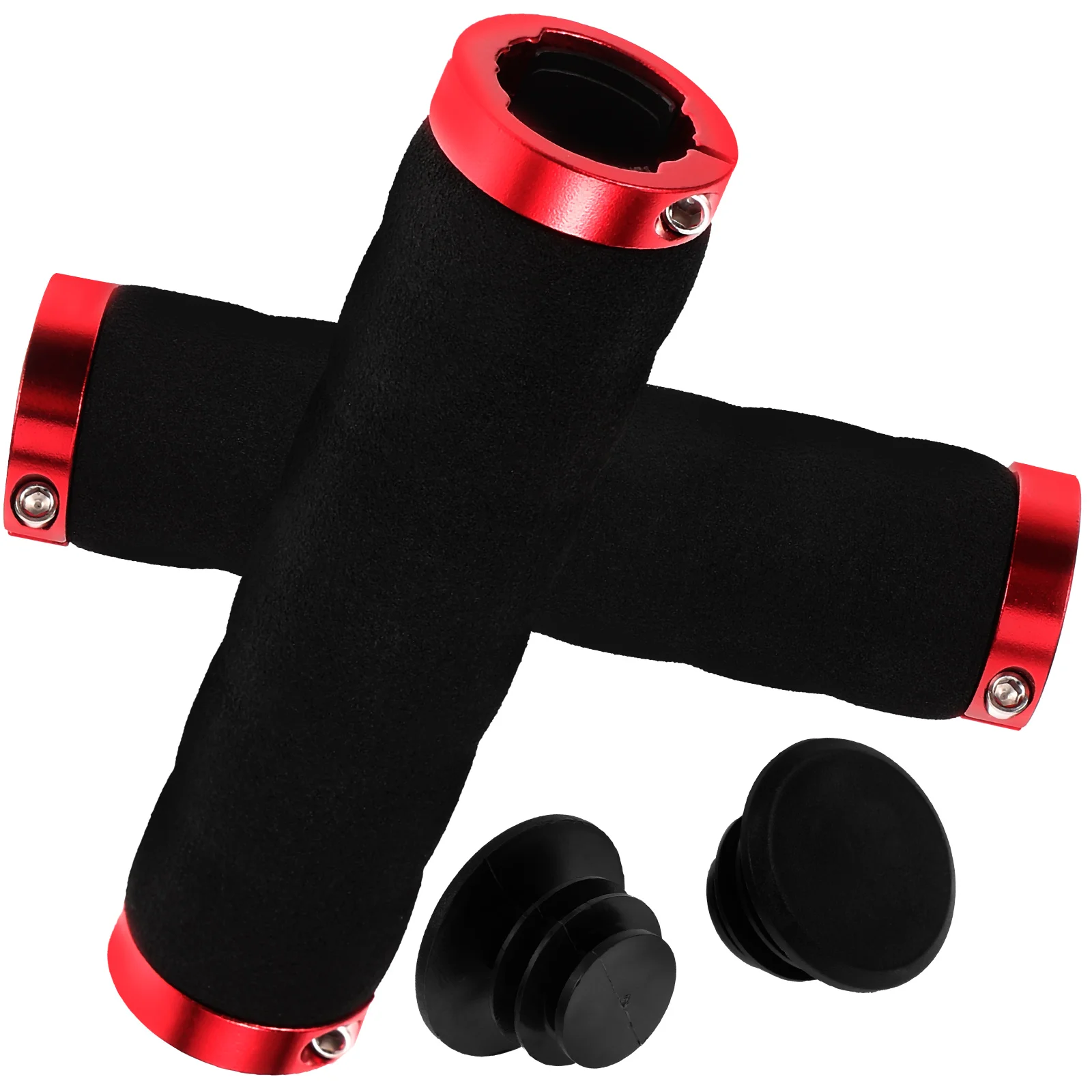 

1 Pair Red Mountain Bike Handlebar Grips Non Skid Shockproof Cycling Cover Foam Metal Durable Long Lasting Small
