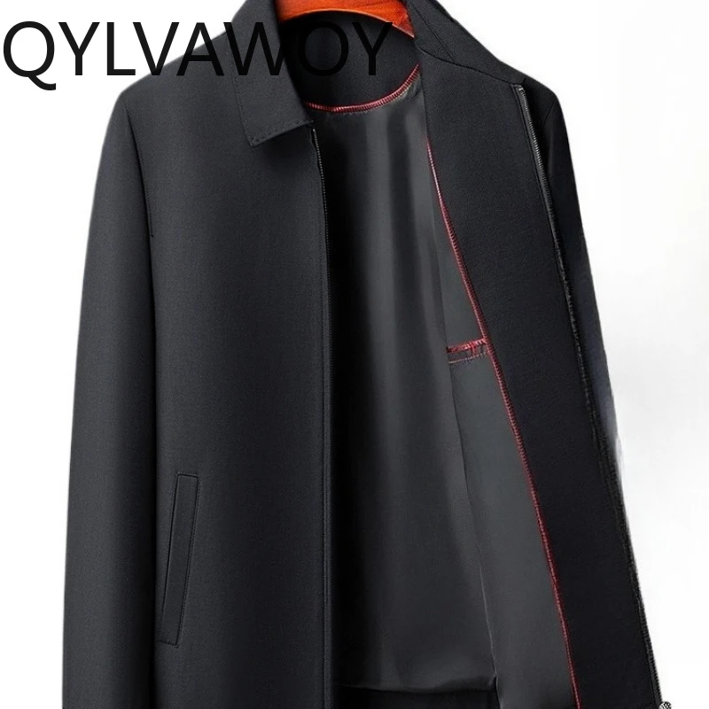 

QYLVAWOY новая мужская деловая куртка свободная больших размеров устойчивая к морщинам верхняя одежда для отца повседневная удобная высококачественная LJ2776