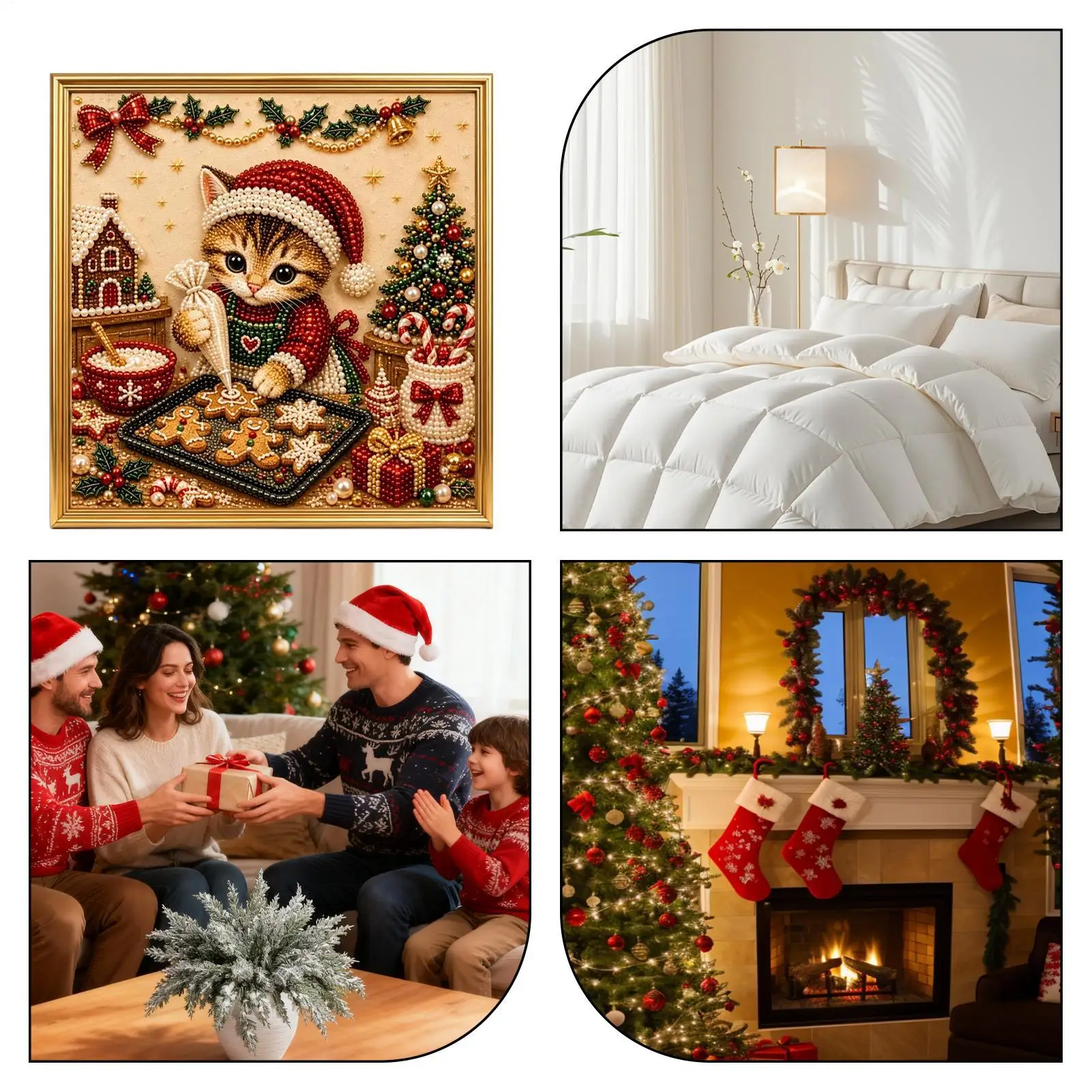 Pearl Art Kits Beginner-Friendly Cute DIY Christmas Cat Handmade Wall Decoration Kit For Adults Beginners Home Bedroom Office