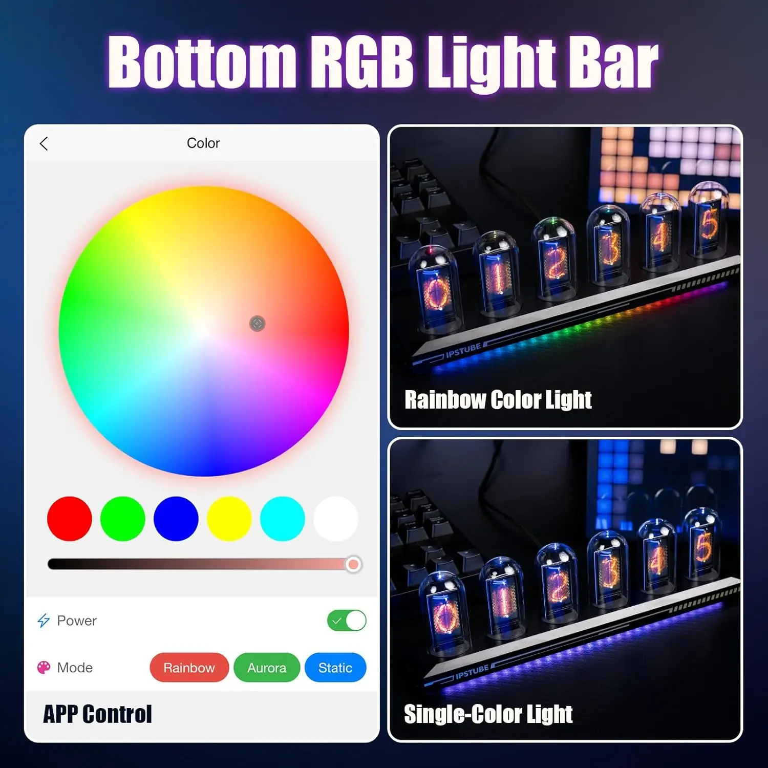 RGB Nixie-Röhren-Uhr mit IPS-Farbdisplay, Vollfarbige Neon-Glühröhre, Zeit-, Foto- und Wetteranzeige für Desktop-Dekoration – Detail 4