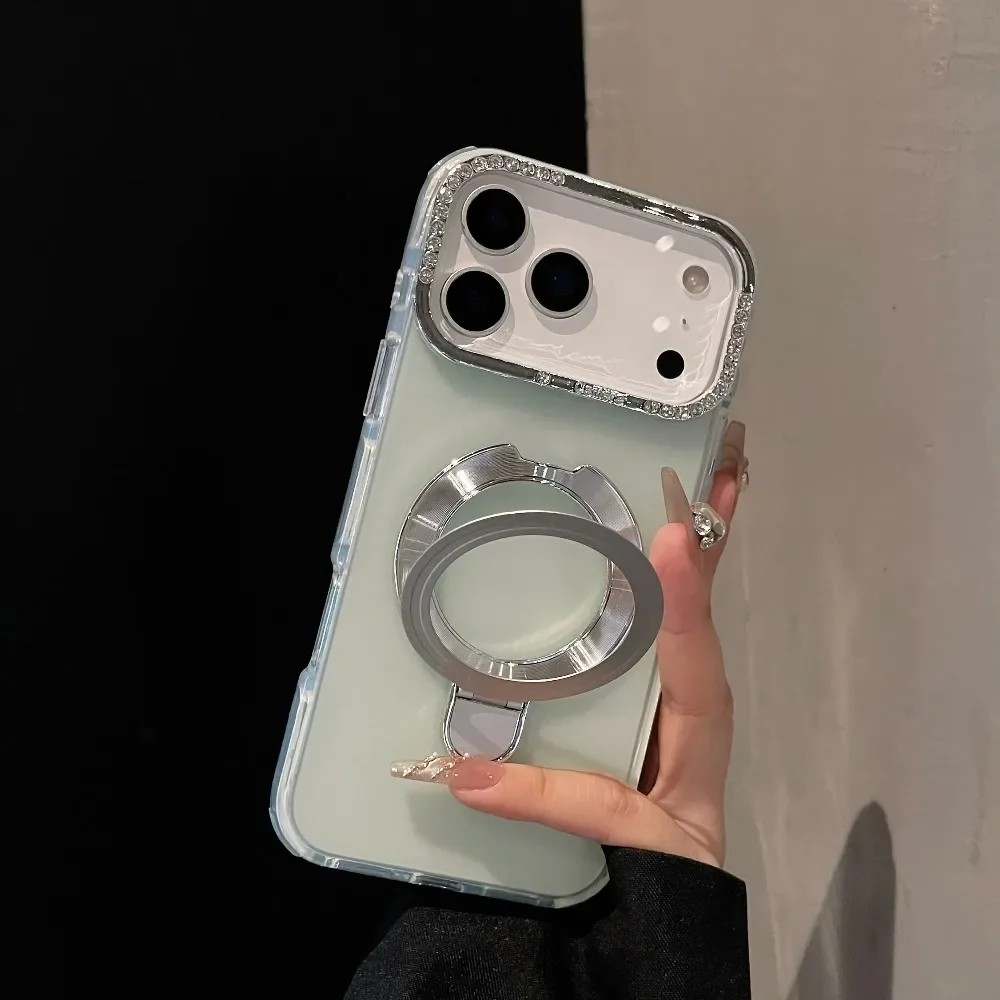 

Роскошный чехол для телефона с магнитной подставкой и блестками и бриллиантами для IPhone 17, 16, 15, 14, 13 Pro Max, силиконовый чехол