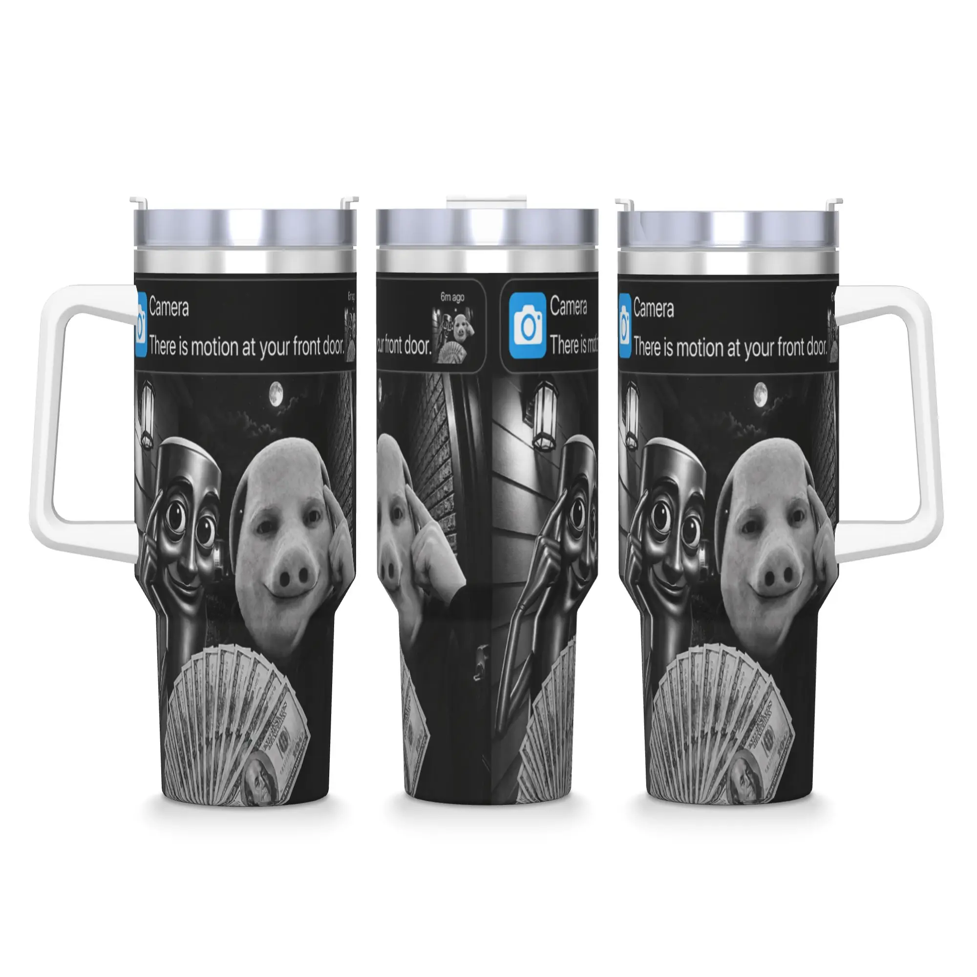 Tung Tung Tung John Pork There is Motion At Your Front Door Stainless Steel Tumbler Travel Thermal Cups With Straws Mugs Cup
