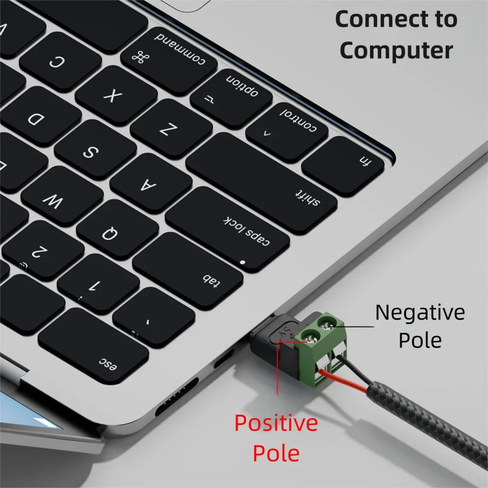 Solderless Plug USB C to 2Pin Terminal Adapter Screw Type-C to 2 Pin Crimp Terminal Block 5V Charging Conversion