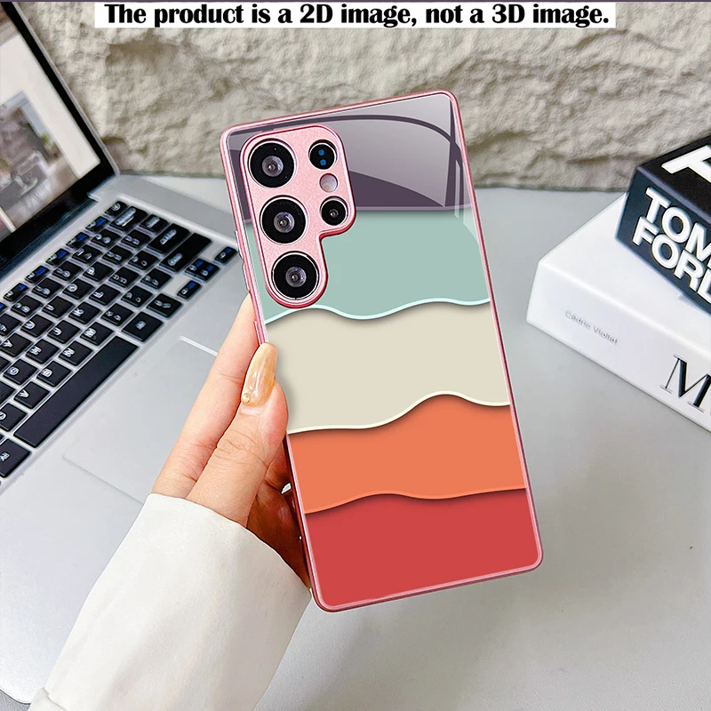 Red Orange Purple Wave Phone Case,2D Print Glass Cover For Samsung S/A Series,Shockproof Shell