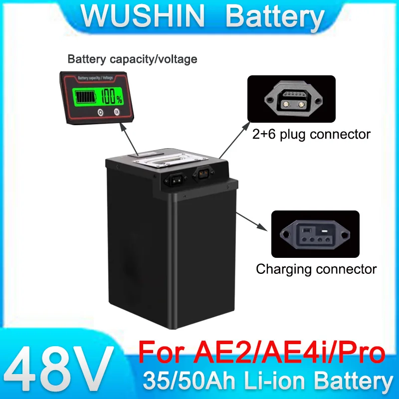WUSHIN Customized Replacement 48V 35Ah 50Ah Lithium Ion Battery for ZEEHO AE4 Motorcycle Built in Smart BMS with Charger