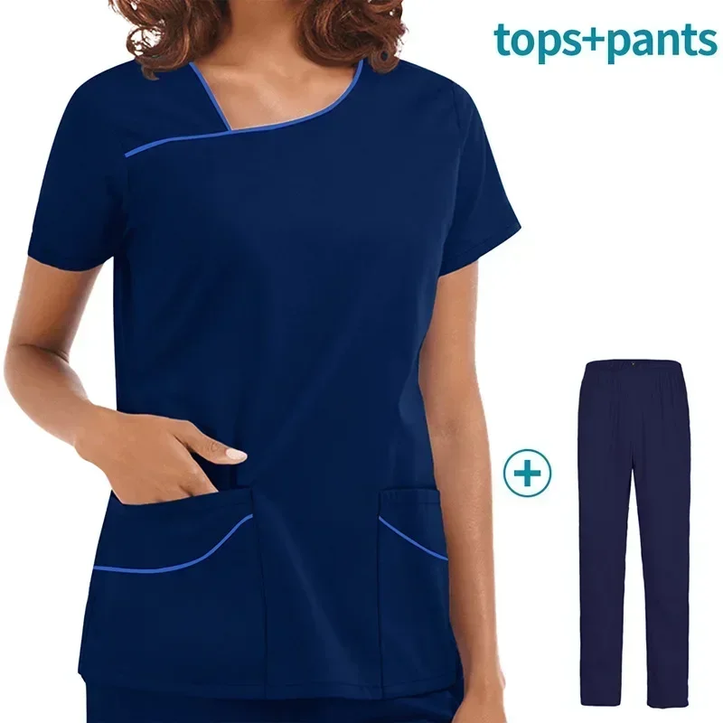 Women\'s Surgical Uniform Solid Color Short-Sleeved Top Pants for Nurses Workwear Fashion Scrubs Uniform Suit Nurse Accessories