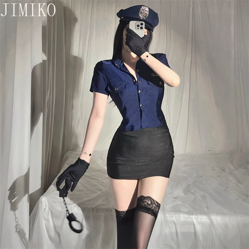 Women Sexy Aviation Uniform Bag Hip Short Skirts Flight Attendant Costume Cosplay Lingerie Halloween Party COS Policewoman Set