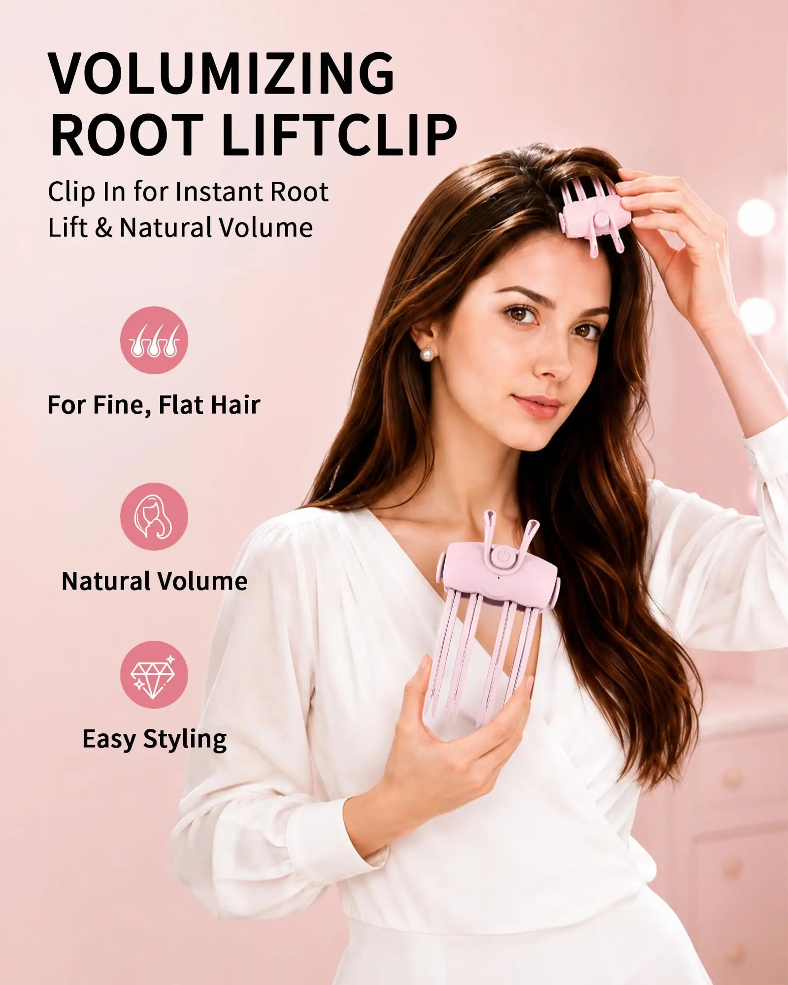 Wireless Heated Root Volumizer Clip Portable Hair Volume Lifter Type-C Rechargeable Crown Lifting Styler for Flat Fine Hair