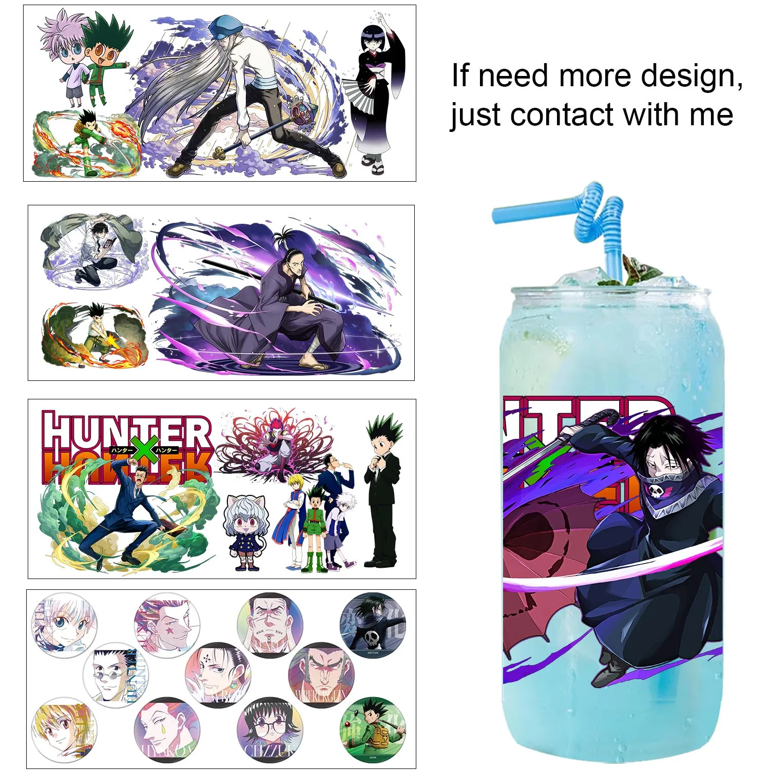 HUNTER HXH Anime Gon Killua Cartoon UV Sticker DIY Decals 3D transfers uvdtf stickers 16oz uv dtf cup wraps for Libbey Glasses