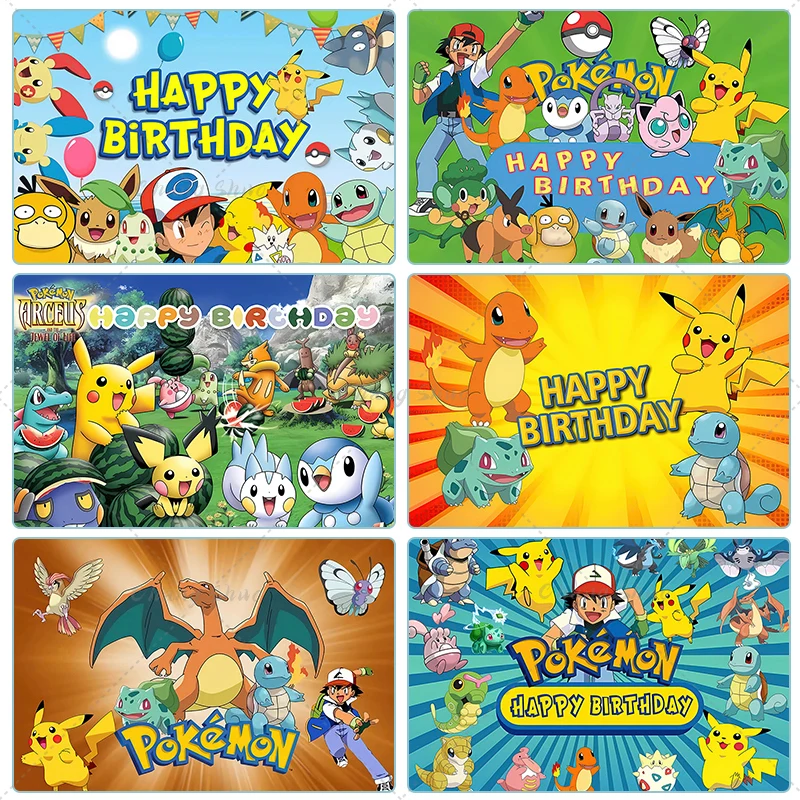 Alles Gute zum Geburtstag Party Pokemon Hintergrund Dekoration Kinder Junge Baby Dusche Pikachu Anime Fotografie Hintergrund Banner Vinyl PosterPo