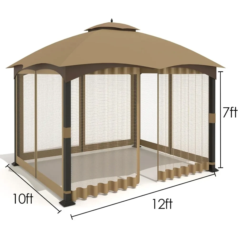 10'x12' Gazebo Replacement Mosquito Netting 4-Panel Patio Screen Walls with Zipper