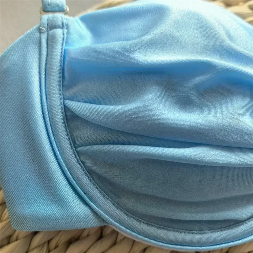 Light Blue Micro Bikini Thong Pushup Sexy Swimsuit Cover Ups Women Sun Metal Buckle Swimwear Bathing Suit Bikinis Sets 2025 New