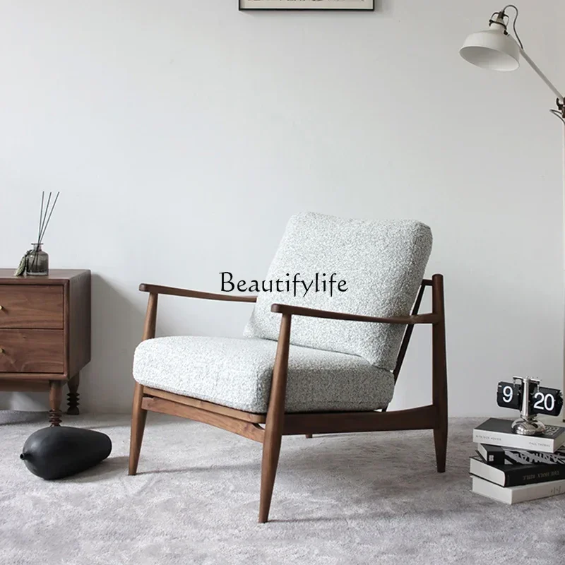 

LD33Nordic black walnut solid wood leisure chair modern living room fabric single sofa armchair