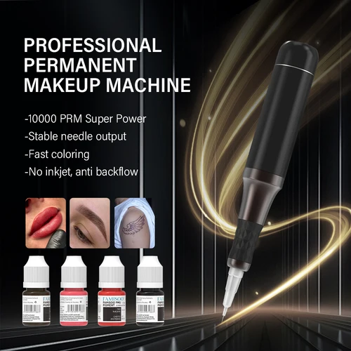 Imagen 2 del producto FAMISOO-máquina de maquillaje permanente profesional, Kit de máquina de tatuaje para cejas, delineador de ojos, labio, tatuaje corporal con aguja de pigmento de 6 uds.