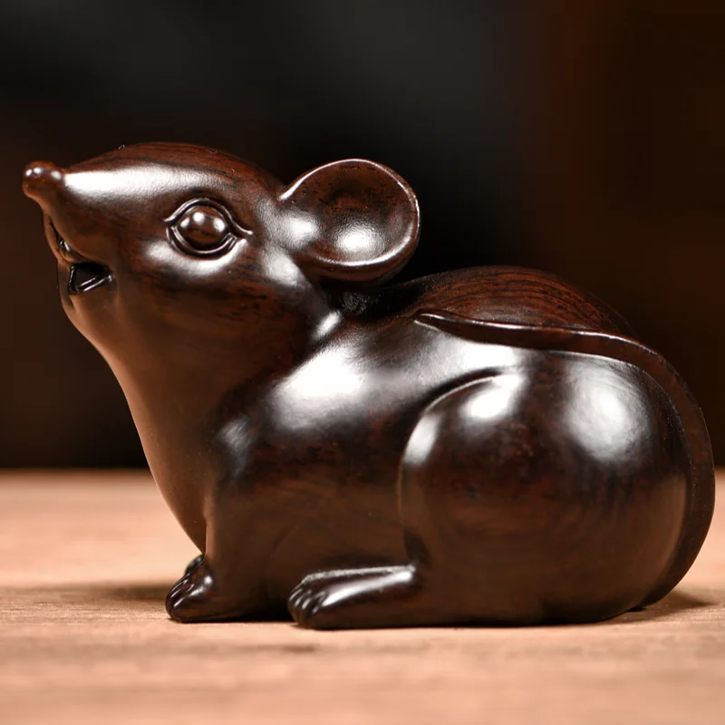 1 Pc Solid Wood Mouse Ornament Wood Carving Crafts Home Furnishing Decoration Feng Shui Accessories Housewarming Gift