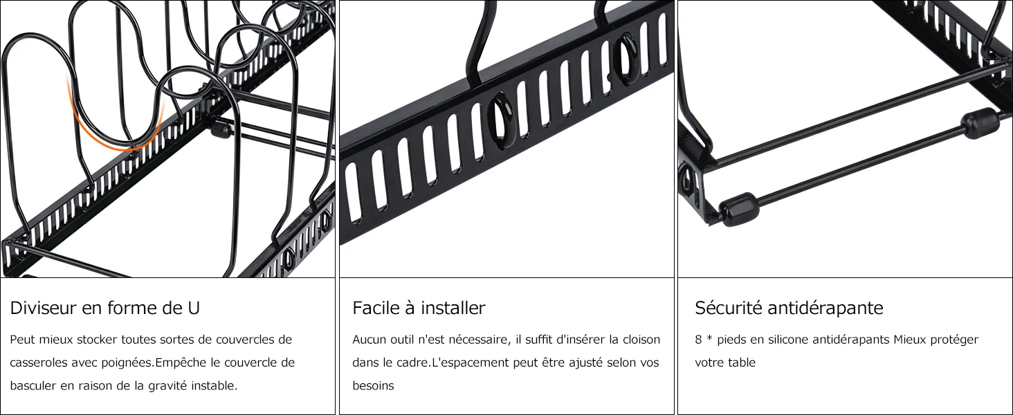 Erweiterbarer Topf-Organizer, Pfannen-Organizer mit 10 verstellbaren Fächern, verstellbarer Deckel- und Pfannenhalter von 30–58 cm, für Schrank, Schublade und Arbeitsplatte – Detail 5
