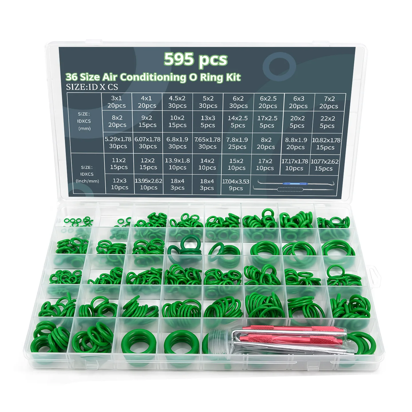 595Pcs Green Nitrile O Rings Assortment 36 Sizes for Automotive AC Systems Hydraulic Seals For Plumbing Repairs