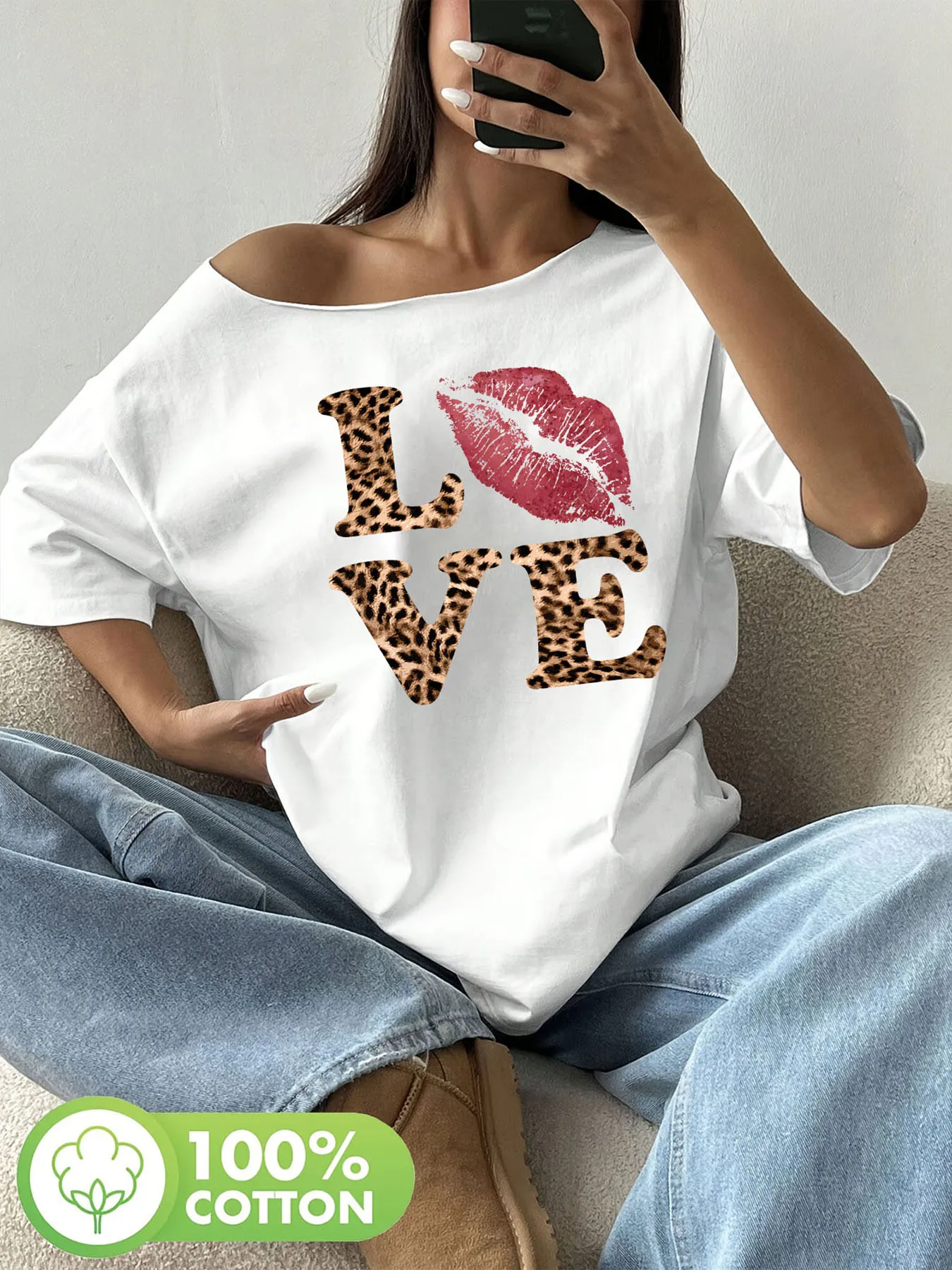

Y-Retro Sunshine Plus Size 100% Pure Cotton Shoulder Loose Y2K T-shirt, Oversized Women's Top, Summer Off Shoulder Top