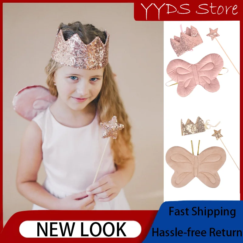 Angel Wings Crown Props for Children Boy & Girl Party Show Fairy Stick Set Festive Shooting Accessories