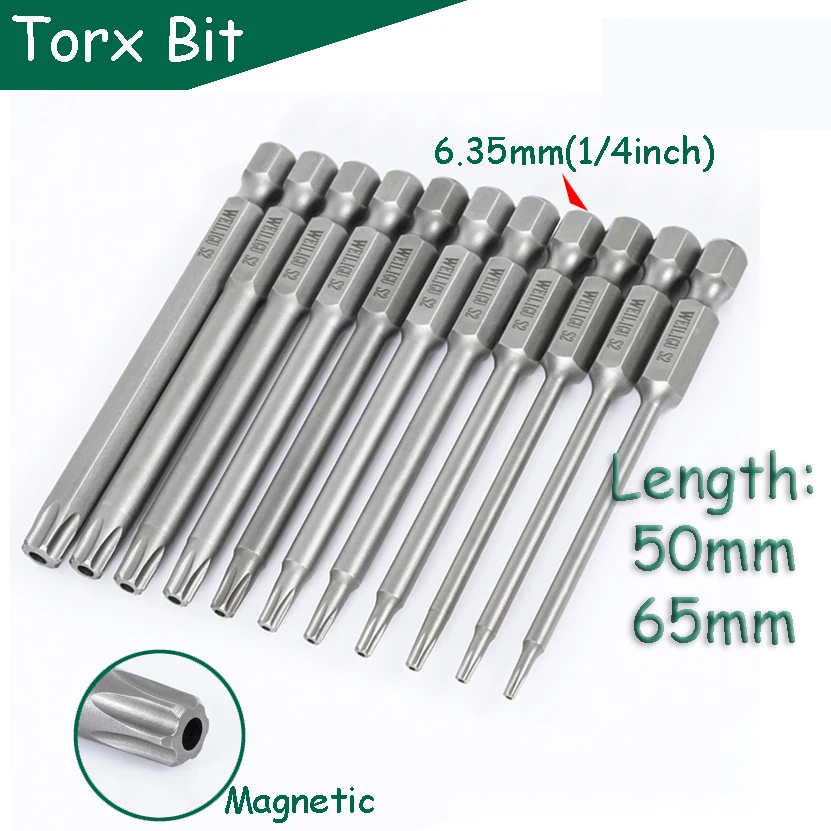 

Torx Bit Set Magnetic 50mm 65mm Length Screwdriver Head T6 T7 T8 T9 T10 T15 T20 T25 ~T50 Tamper Proof Security Drill Bit Set