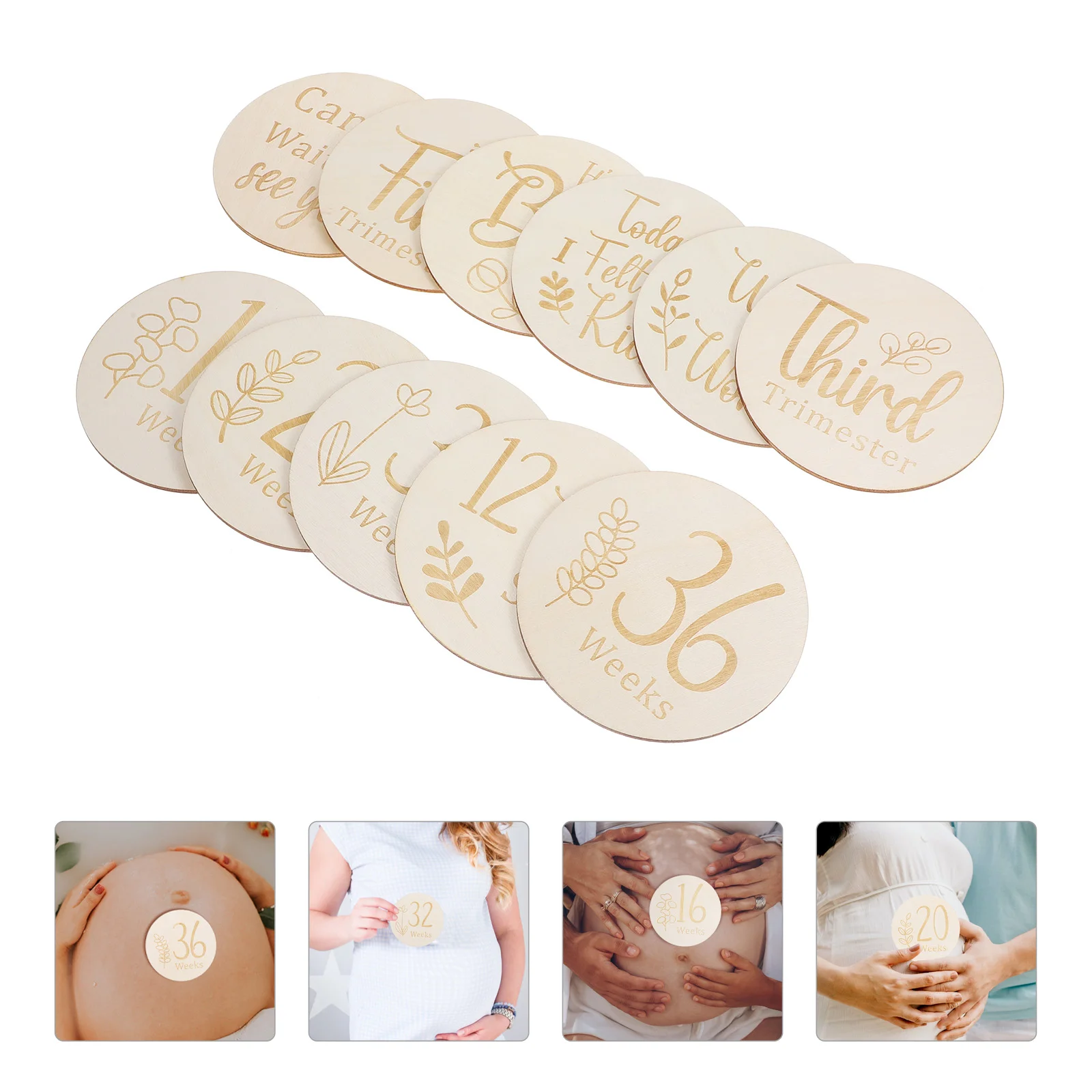 11 Pcs Wooden Pregnancy Discs Double Sided Newborn Photo Prop Cards Baby Weekly Growth Tracker Sign for Baby