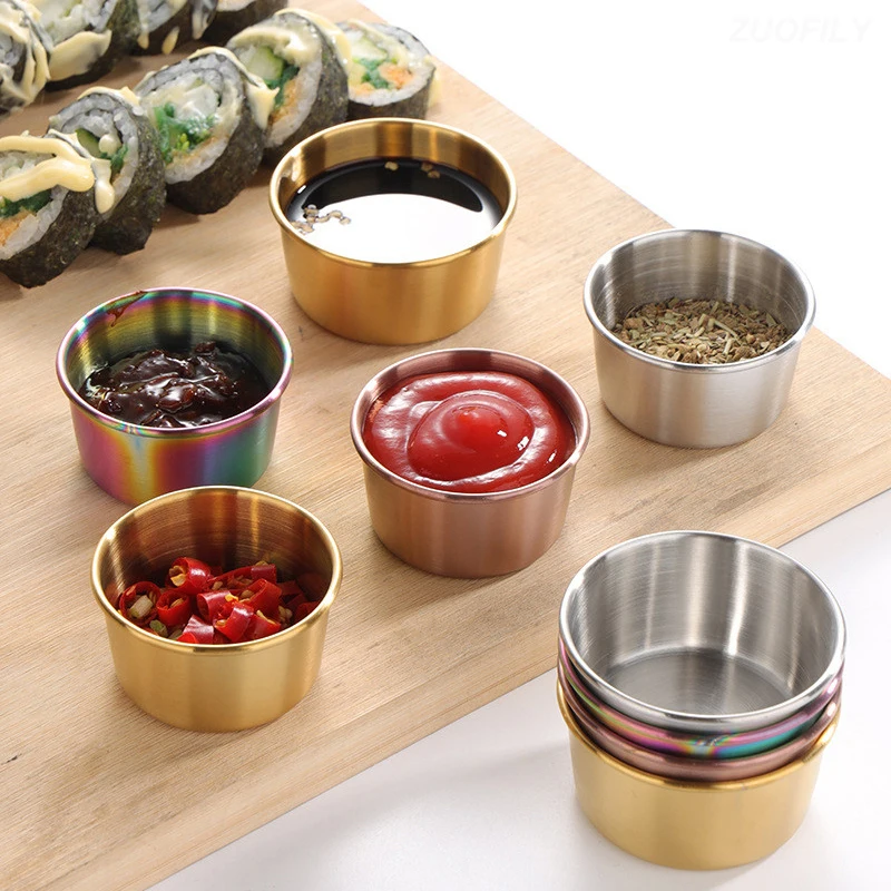 Round Stainless Steel Seasoning Dish Hot Pot Dipping Bowl Small Food Sauce Cup Sushi Vinegar Soy Saucer Container Appetizer Tray