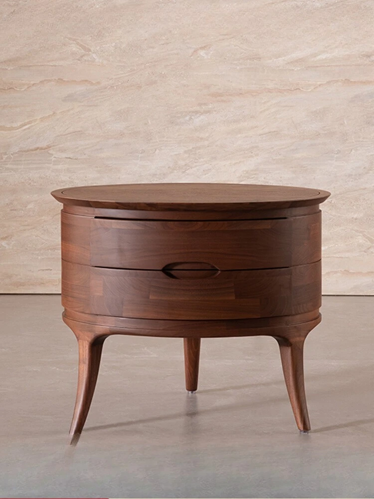 

North American black walnut all solid wood bedside table bedroom storage round designer bedside cabinet