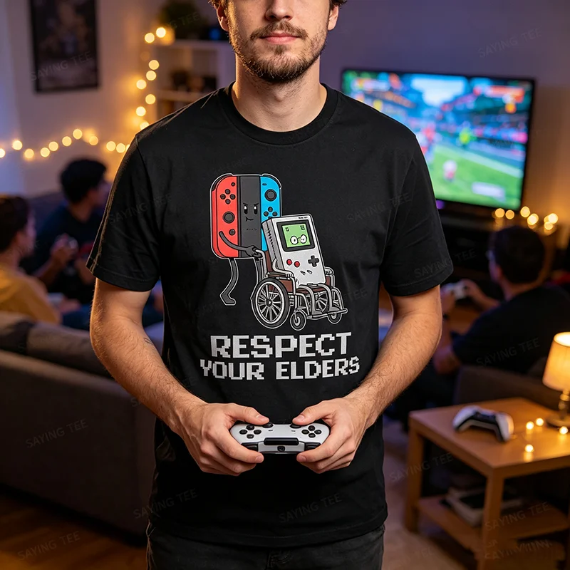 Lustiges Video-Gaming-T-Shirt für Männer, klassisches Gamer-T-Shirt, Respektiere deine Älteren, Gaming-T-Shirt, Y2k, weiches, bequemes Baumwoll-T-Shirt mit Spruch, Neuheit-Top – Detail 3