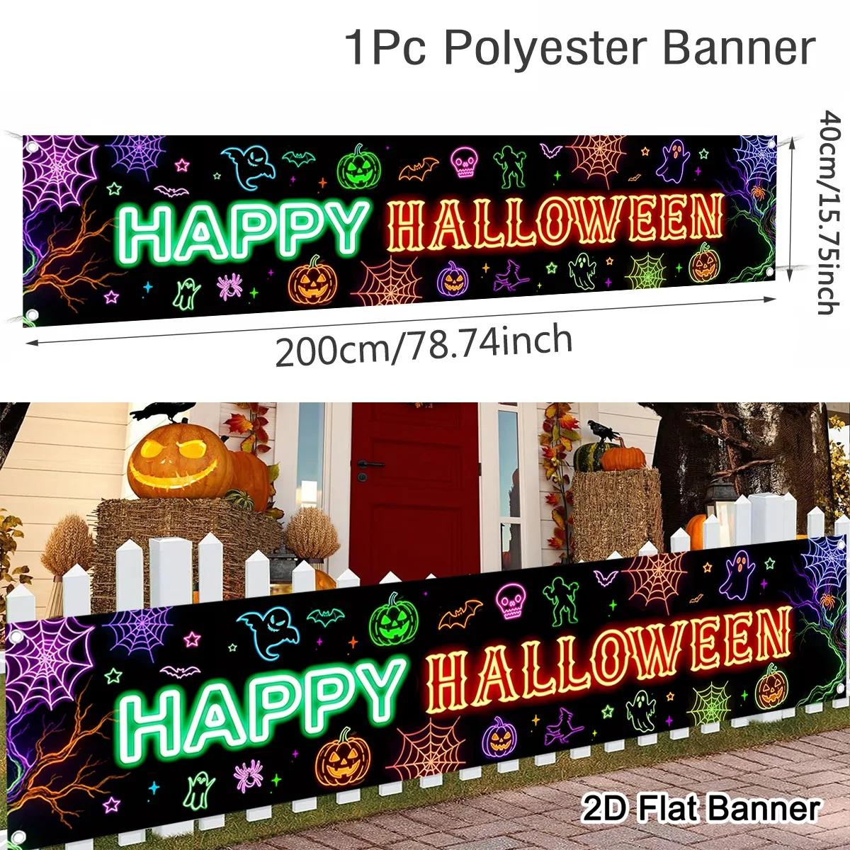 1pc Happy Halloween Banner Jack-O'-Lantern Pumpkin Pattern Polyester Backdrop for Indoor Outdoor Trick or Treat Halloween Decor
