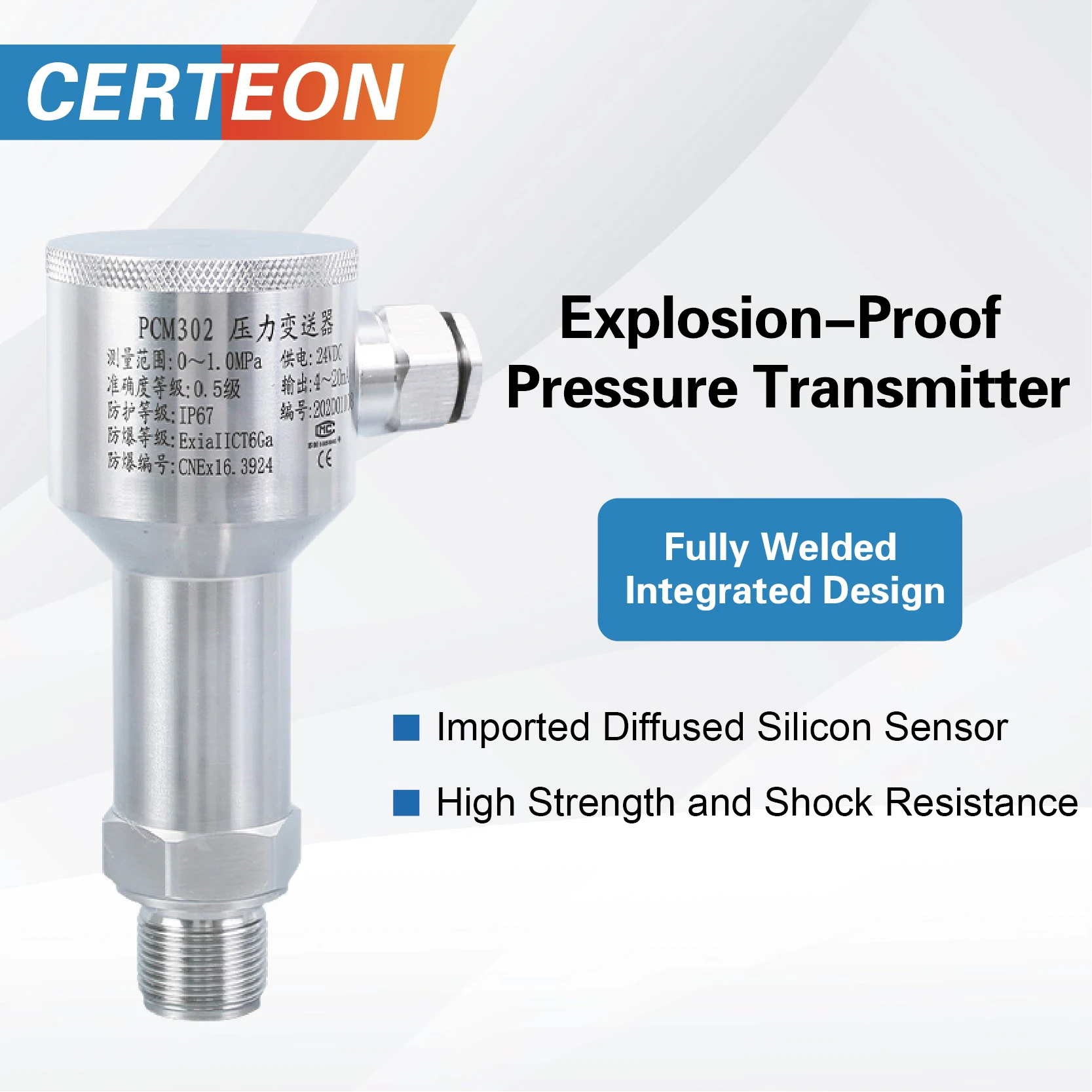 Explosion Proof Diffused Silicon Pressure Transmitter 4-20mA 0-10V RS485 Marine Stainless Steel Sensor