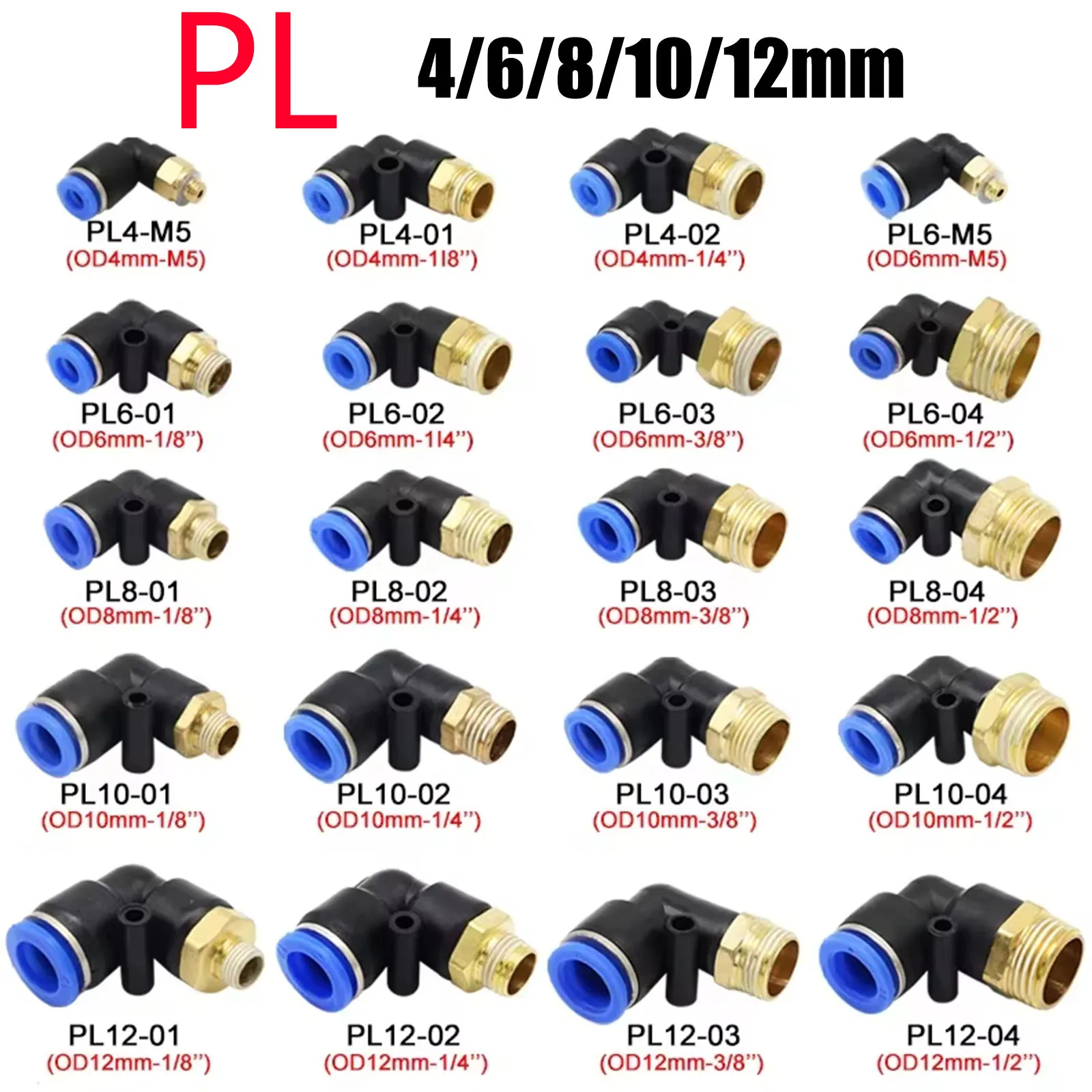 20/50/100PCS Pneumatic Air Connector PL 4 6 8 10 12mm Thread 1/8 1/4