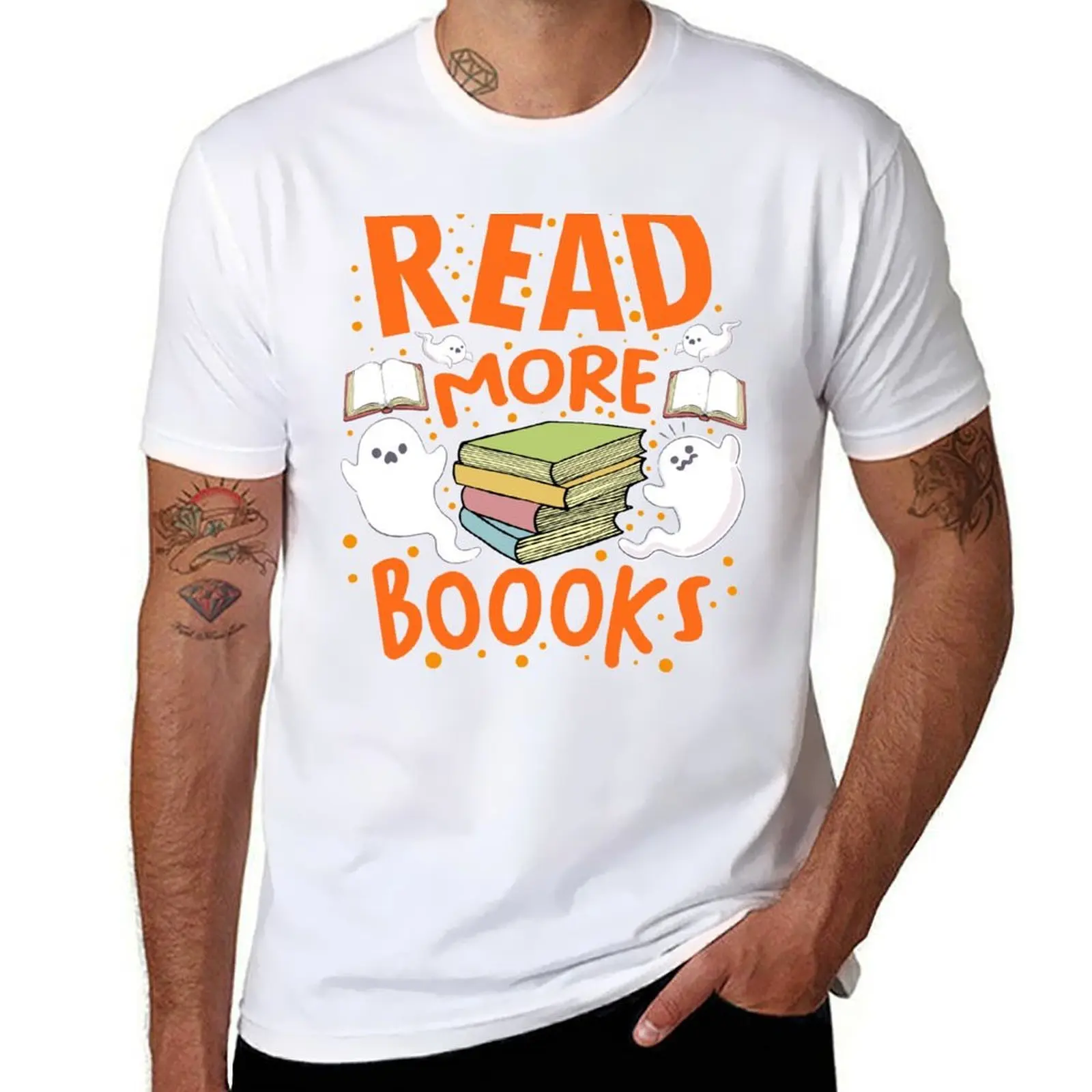 

Read More Boooks Funny Ghost Reading Books Halloween T-Shirt cotton tshirt 100% man t shirts high quality luxury brand T-Shirt