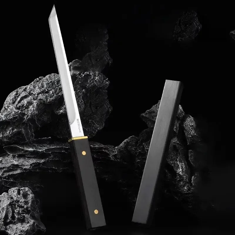 7.8 inch multi-purpose straight knife fruit knife, colorful handle wood sheath home pocket knife small katana
