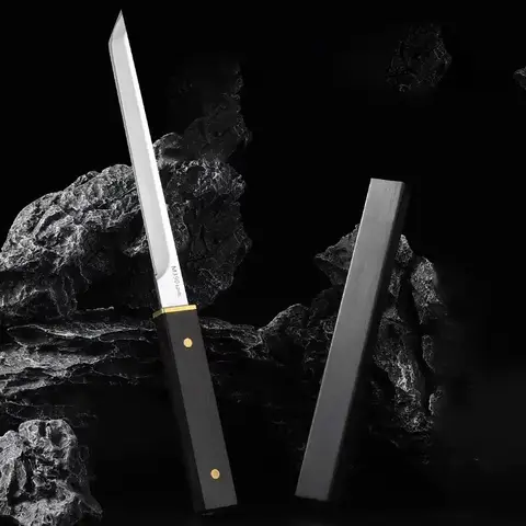 7.8 인치 다목적 직선 칼 과일 칼, 다채로운 손잡이 나무 칼집 홈 포켓 나이프 작은 카타나