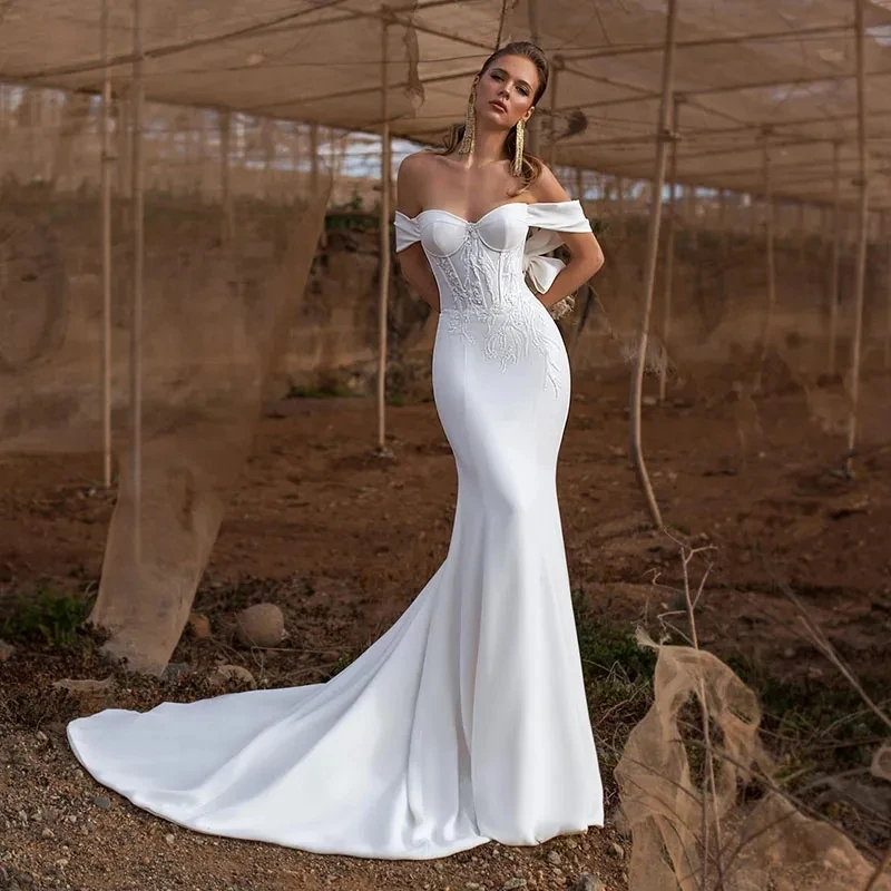 Vestidos De Novia sencillos y elegantes, Vestidos De Novia con espalda descubierta para fiesta Formal, con hombros descubiertos, 2024