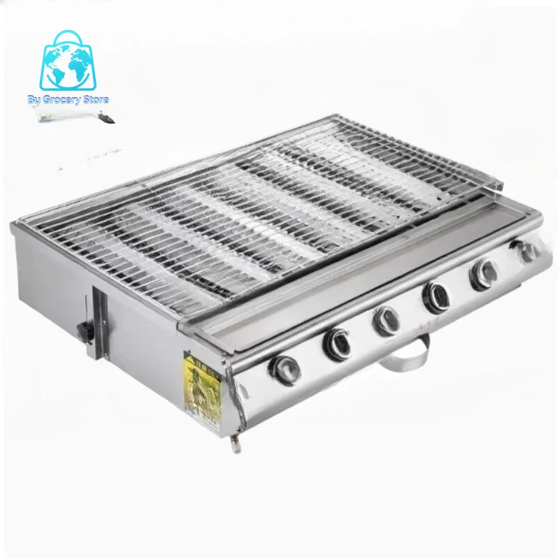 Stainless Steel Smokeless Barbecue Grill 4 Burners LPG Gas Grill Roaster Portable BBQ Grill Removable for Outdoor Patio Garden