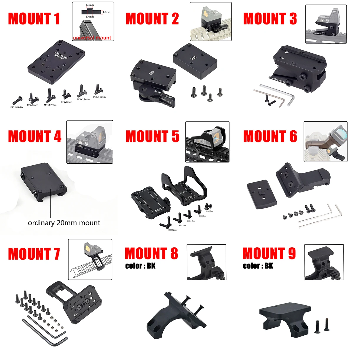 Tactical Optic Mount for Trijicon RMR Red Dot Sight Scope 45° Offset Riser Bracket Mount for GLOCK 17 19 AR15 m4 Airsoft Hunting