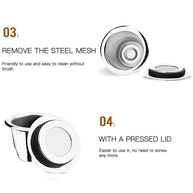 كبسولات ABBK قابلة لإعادة الاستخدام، ستانلس ستيل، 9 قطع وسادات قابلة لإعادة الملء لنسبرسو + 3 مكبس + 3 ملعقة + 3 فرشاة