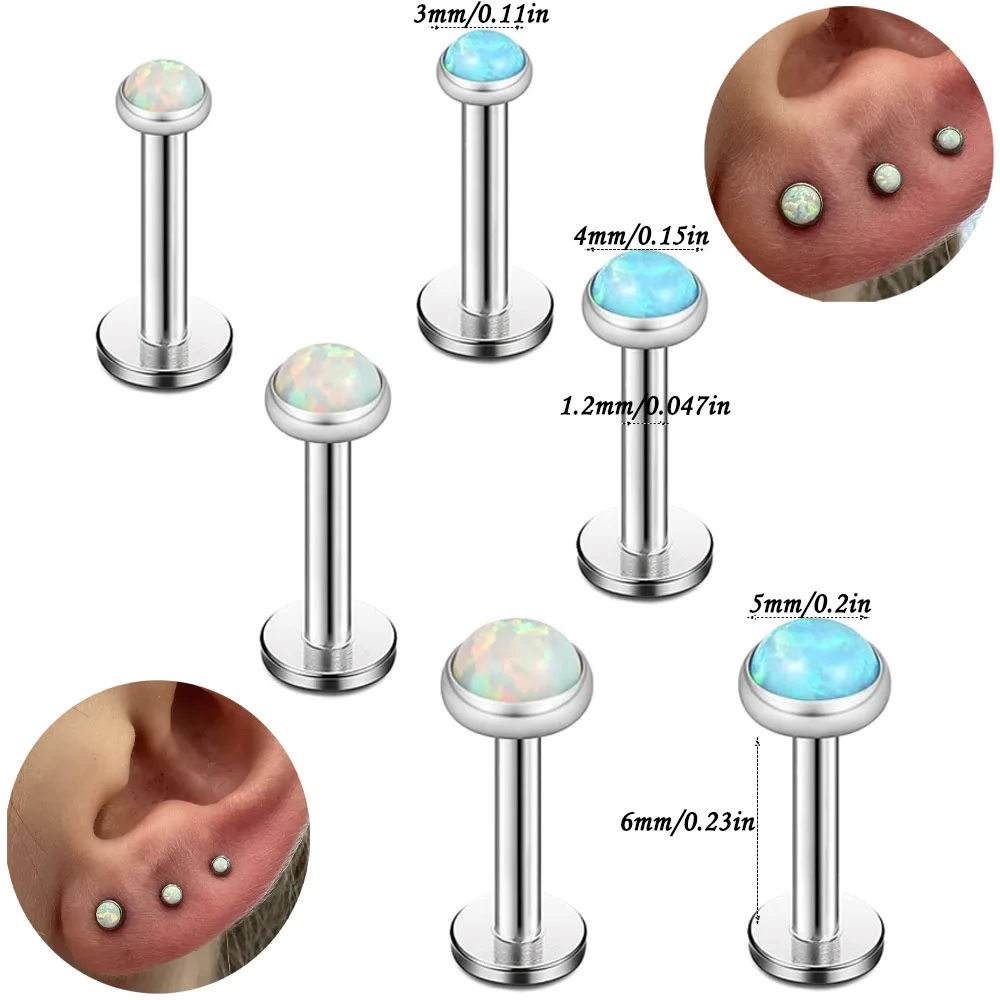 1/3 szt. Opal okrągły kolczyk na wargę wewnętrznie gwintowane stal chirurgiczna Labret Monroe pierścień do ust Tragus Helix kolczyki 16G Piercing