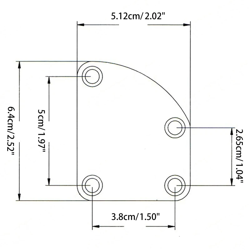 Placa de cuello de guitarra eléctrica A9LD, placa de montaje posterior de Metal curvada, semiredonda, asimétrica, 4 agujeros con tornillos