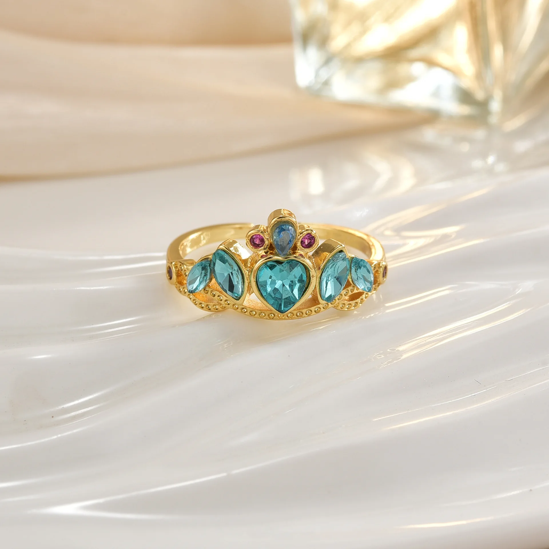 

School Blair Crown Ring,Princess Charm, Jewelry For Woman Girl Wedding Party Accessories, Gold Plated, Adjustable Ring, Gift