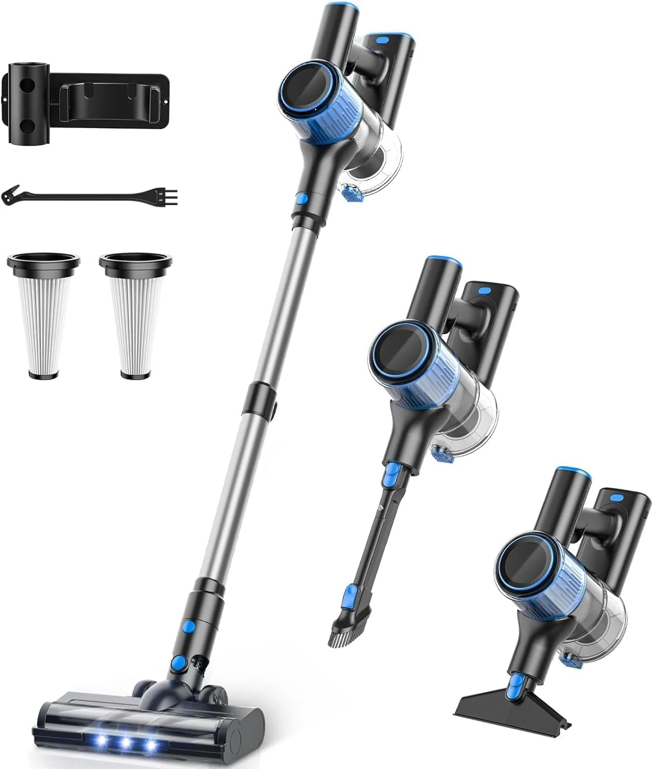 

Беспроводной пылесос, 3 режима мощности и светодиодный дисплей, легкий пылесос 6 в 1, для ковров из паркетного пола, волос домашних животных