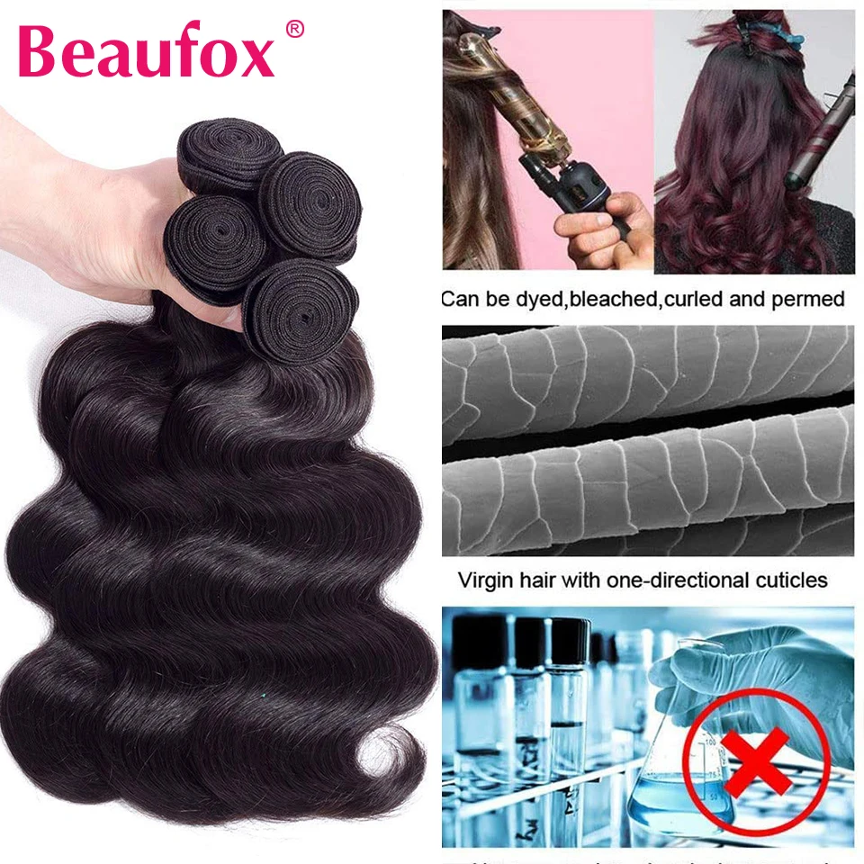 Beaufox Body Wave Human Hair 1/3/4 Bundles Brazilian Body Wave Bundles Human Hair Double Weft Wavy Wave Human Hair Extensions