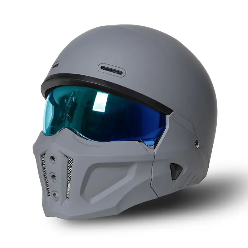Unisex Retro Motorcycle Helmet Full Face Electric Bike Scorpion Design 3C Certified Four Seasons Half Helmet Combination