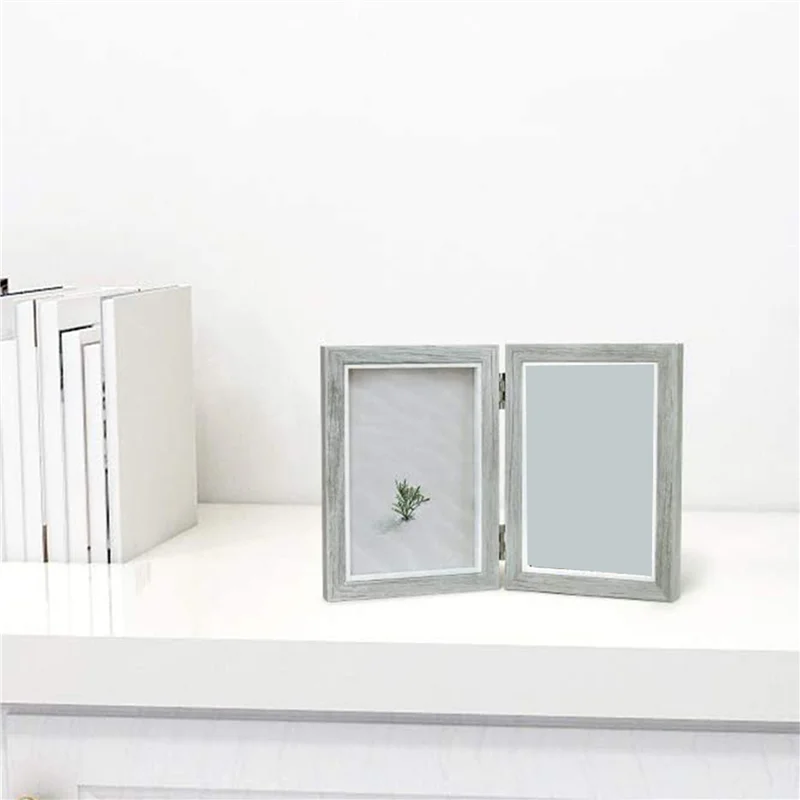 KYCOR-4X Double Picture Frame 4X6in Rustic Grey Photo Frames Wooden Hinged Folding,Wedding Gifts,Mother's Father's Day Present