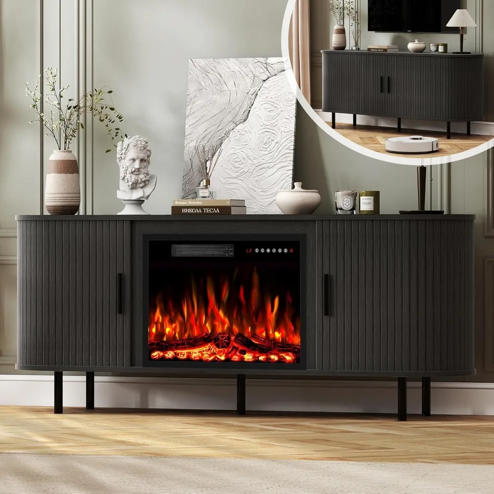 

Customizable 65" Fluted Fireplace TV Stand for TVs Up to 75''+, Entertainment Center with Electric , Curved Modern Desi